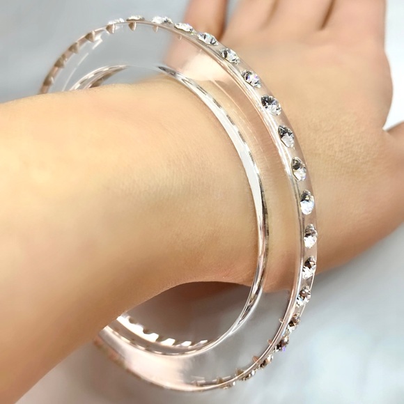Acrylic Crystal Bangle Bracelet Embellished With Genuine Crystal Stone Elements - Picture 6 of 7
